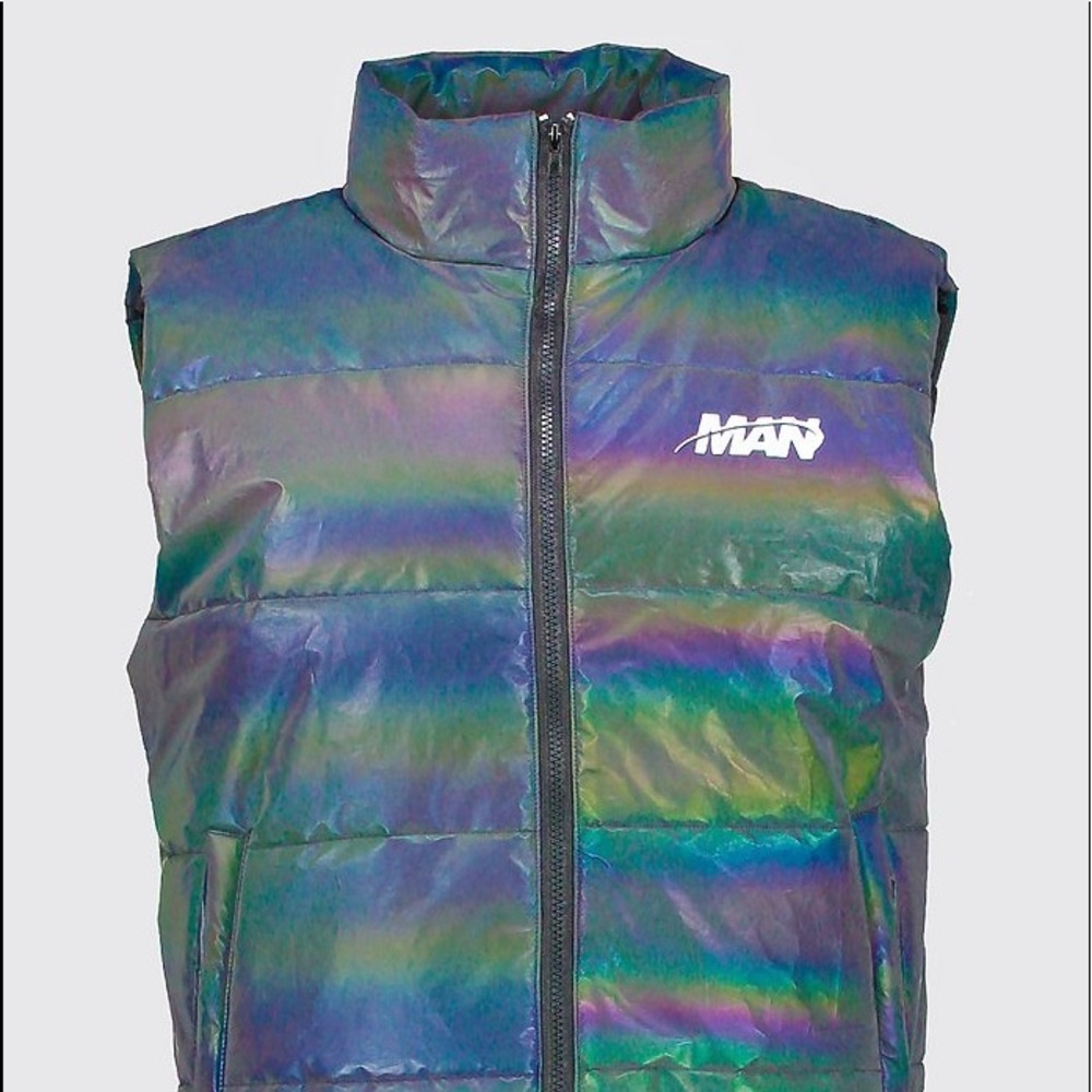 MAN Rainbow Reflective Sleeveless Puffer